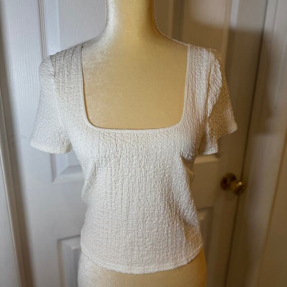 NWT Madewell Popcorn Crop Short Sleeve Top in Lighthouse Size M - Picture 1 of 10